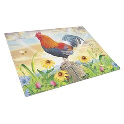 Rooster At Dawn Glass Cutting Board - Large