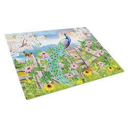 Peacock on Garden Fence Glass Cutting Board - Large