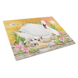 Mother Swan At Sunset Glass Cutting Board - Large
