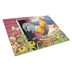 Rooster Barnyard Morning Glass Cutting Board - Large