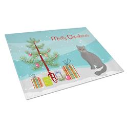 British Semi Longhair Cat Merry Christmas Glass Cutting Board - Large