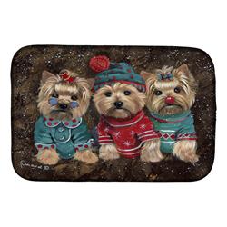 Picture of Carolines Treasures PPP3291DDM 14 x 21 in. Yorkshire Terrier Yorkie Christmas Elves Dish Drying Mat