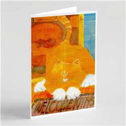Picture of Carolines Treasures 6010GCA7P Big Orange Cat Welcome Greeting Cards & Envelopes - Pack of 8