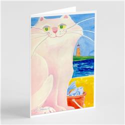 Picture of Carolines Treasures 6018GCA7P Big White Cat At the Beach Greeting Cards & Envelopes - Pack of 8