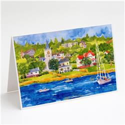 Picture of Carolines Treasures 6031GCA7P Harbour Scene with Sailboat Greeting Cards & Envelopes - Pack of 8
