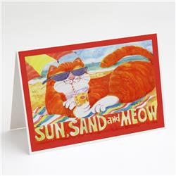 Picture of Carolines Treasures 6050GCA7P Orange Tabby At the Beach Greeting Cards & Envelopes - Pack of 8