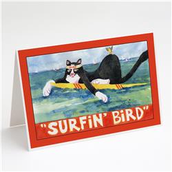 Picture of Carolines Treasures 6051GCA7P Black & White Cat Surfin Bird Greeting Cards & Envelopes - Pack of 8