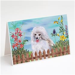 Medium White Poodle Spring Greeting Cards & Envelopes - Pack of 8