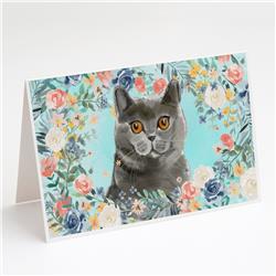 British Shorthair Spring Flowers Greeting Cards & Envelopes - Pack of 8