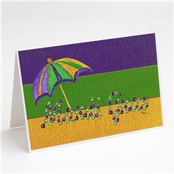 Mardi Gras Beads & Umbrella Greeting Cards & Envelopes - Pack of 8