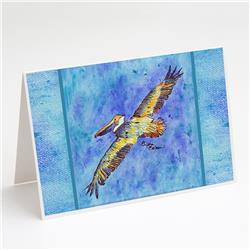 Pelican Fyling on Blue Greeting Cards & Envelopes - Pack of 8