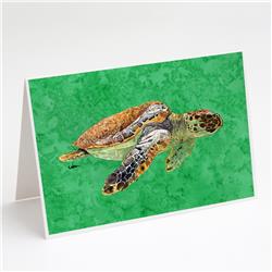 Loggerhead Turtle on Green Greeting Cards & Envelopes - Pack of 8