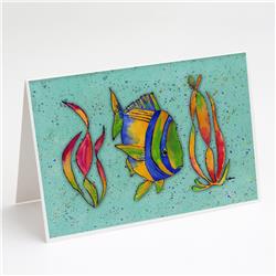 Tropical Fish on Teal Greeting Cards & Envelopes - Pack of 8