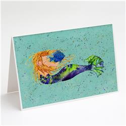 Blonde Mermaid on Teal Greeting Cards & Envelopes - Pack of 8