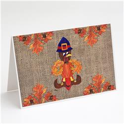 8743GCA7P Thanksgiving Turkey Fleur De Lis on Faux Burlap Greeting Cards & Envelopes - Pack of 8
