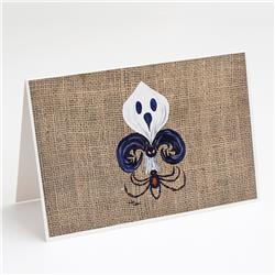 Halloween Ghost Bat & Spider Fleur De Lis on Faux Burlap Greeting Cards & Envelopes - Pack of 8