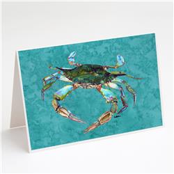 8657GCA7P Blue Crab on Teal Greeting Cards & Envelopes - Pack of 8