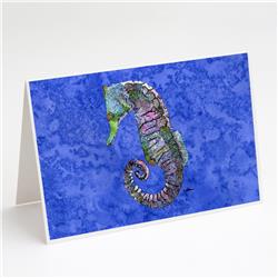 8639GCA7P Seahorse on Blue Greeting Cards & Envelopes - Pack of 8