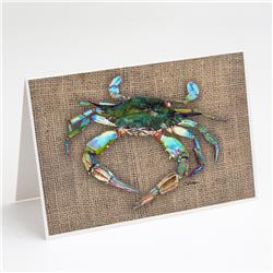 8731GCA7P Blue Crab on Faux Burlap Greeting Cards & Envelopes - Pack of 8