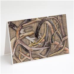 8732GCA7P Deer Horns on Faux Burlap Greeting Cards & Envelopes - Pack of 8