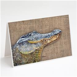 8733GCA7P Alligator on Faux Burlap Greeting Cards & Envelopes - Pack of 8