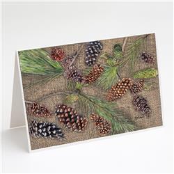 8735GCA7P Pine Cones on Faux Burlap Greeting Cards & Envelopes - Pack of 8