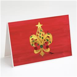 8185GCA7P Christmas Tree with Lights Fleur De Lis Greeting Cards & Envelopes - Pack of 8