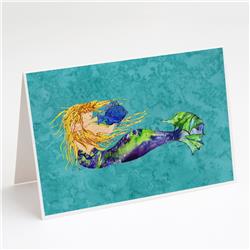 Blonde Mermaid on Teal Greeting Cards & Envelopes - Pack of 8