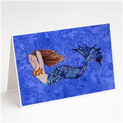 Brunette Mermaid on Blue Greeting Cards & Envelopes - Pack of 8