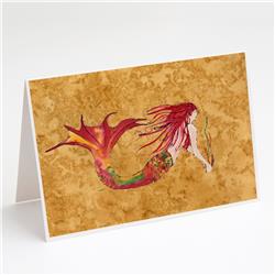 Ginger Red Headed Mermaid on Gold Greeting Cards & Envelopes - Pack of 8