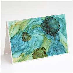 Abstract in Teal Flowers Greeting Cards & Envelopes - Pack of 8