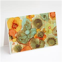 Abstract Flowers Teal & Orange Greeting Cards & Envelopes - Pack of 8