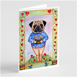 7132GCA7P Pug Valentines Hearts Greeting Cards & Envelopes - Pack of 8