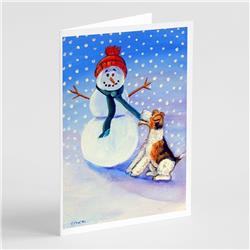 7156GCA7P Snowman with Fox Terrier Greeting Cards & Envelopes - Pack of 8