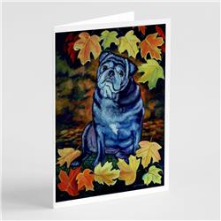 Old Black Pug in Fall Leaves Greeting Cards & Envelopes - Pack of 8