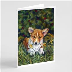 Corgi Pup & Daffodils Greeting Cards & Envelopes - Pack of 8