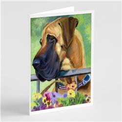 Great Dane Natural Ears Fawn in Flowers Greeting Cards & Envelopes - Pack of 8
