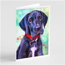 Great Dane Natural Ears Black Pup Greeting Cards & Envelopes - Pack of 8