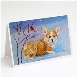 Corgi Pup Snow Cardinal Greeting Cards & Envelopes - Pack of 8