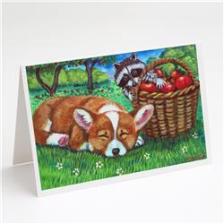 Corgi with the Racoon Apple Thief Greeting Cards & Envelopes - Pack of 8