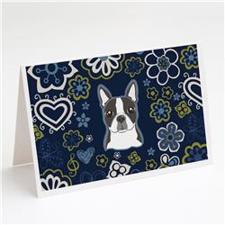 Blue Flowers Boston Terrier Greeting Cards & Envelopes - Pack of 8