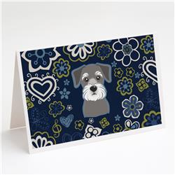 Blue Flowers Schnauzer Greeting Cards & Envelopes - Pack of 8