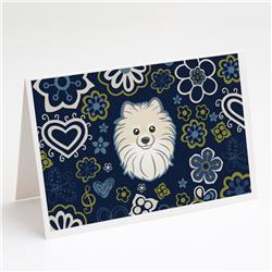 Blue Flowers Pomeranian Greeting Cards & Envelopes - Pack of 8