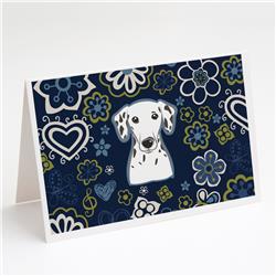 Blue Flowers Dalmatian Greeting Cards & Envelopes - Pack of 8