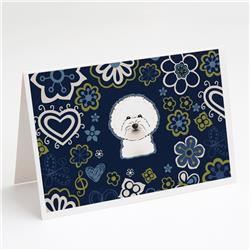 Blue Flowers Bichon Frise Greeting Cards & Envelopes - Pack of 8