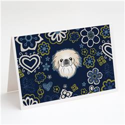 Blue Flowers Pekingese Greeting Cards & Envelopes - Pack of 8