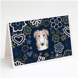 Blue Flowers Borzoi Greeting Cards & Envelopes - Pack of 8