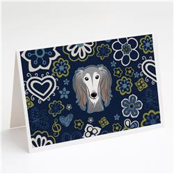Blue Flowers Saluki Greeting Cards & Envelopes - Pack of 8