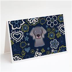 Blue Flowers Weimaraner Greeting Cards & Envelopes - Pack of 8