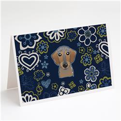 Blue Flowers Wirehaired Dachshund Greeting Cards & Envelopes - Pack of 8